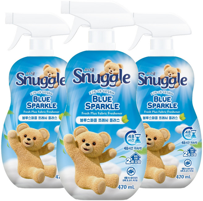 스너글 블루 스파클 프레시 플러스 섬유탈취제 본품, 470ml, 3개