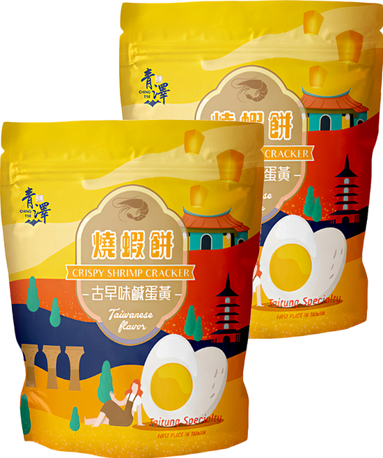 青澤 燒蝦餅 古早味鹹蛋黃, 100g, 2包