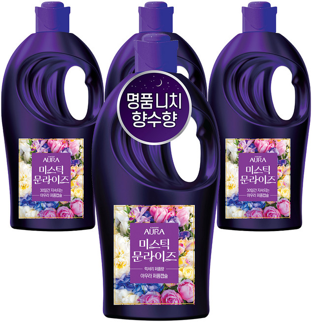 아우라 초고농축 퍼퓸캡슐 섬유유연제 미스틱문라이즈 본품, 1L, 4개