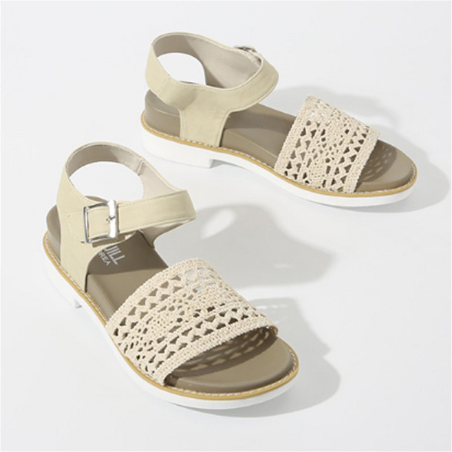 잭앤질 여성용 레이스펀칭 벨크로 버클샌들 JB0387