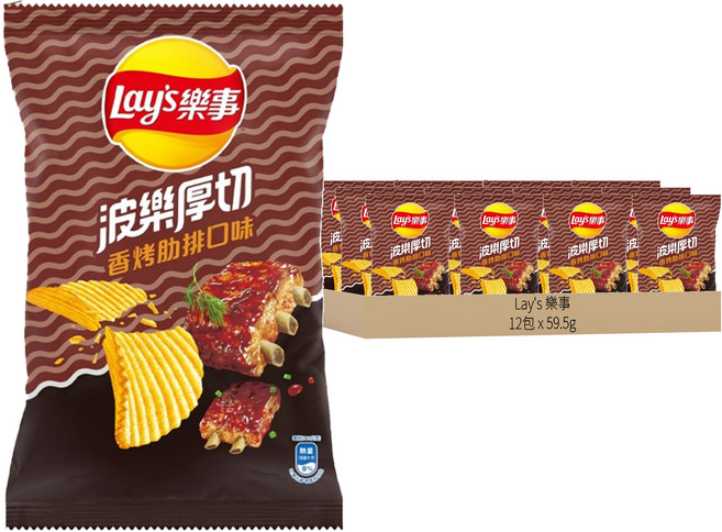 Lay's 樂事 波樂香烤肋排 洋芋片, 59.5g, 12包