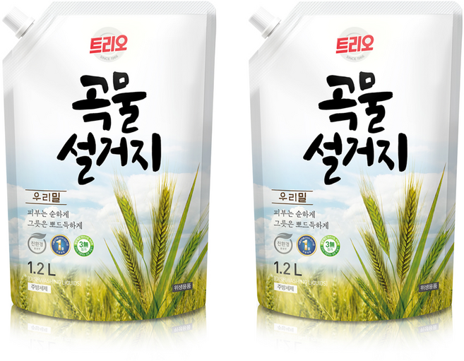 트리오 곡물 설거지 우리밀 주방세제 리필형, 1.2L, 2개