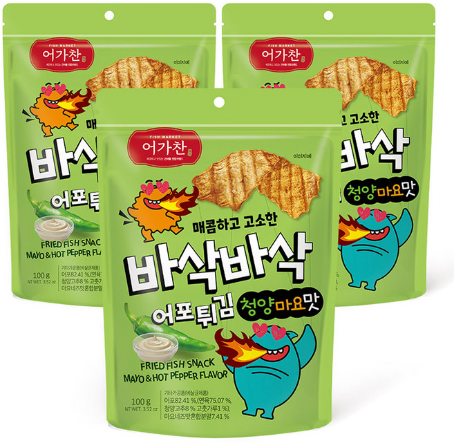 어가찬 바삭바삭 어포튀김 청양마요맛, 100g, 3개