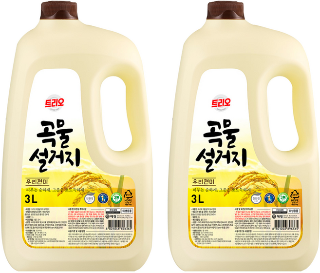 트리오 곡물설거지 우리현미 주방용 세척제, 3L, 2개