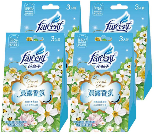 farcent 花仙子 衣物香氛袋 3個, 晨露香氛, 30g, 4盒