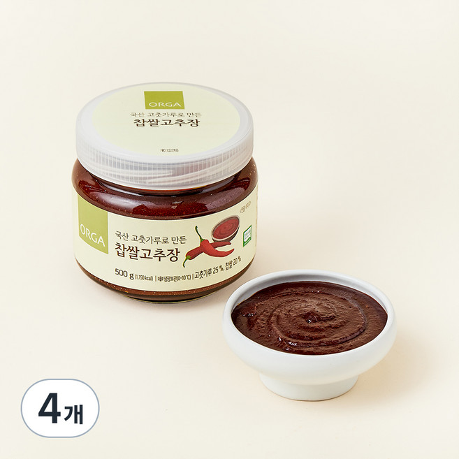 올가홀푸드 찹쌀고추장, 500g, 4개