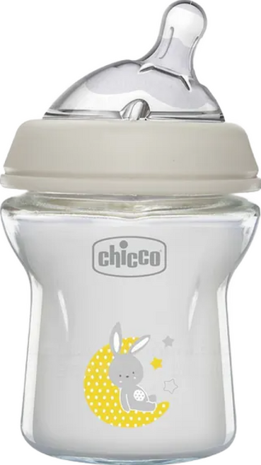 chicco 天然母感 兩倍防脹 玻璃奶瓶 小單孔 一般流量, 灰色, 150ml, 1個