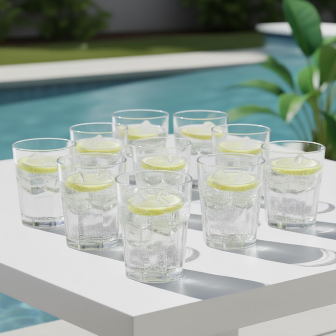 리빙메이트 온더키친 안깨지는 팔각 PC물컵 270ml, 투명, 10개