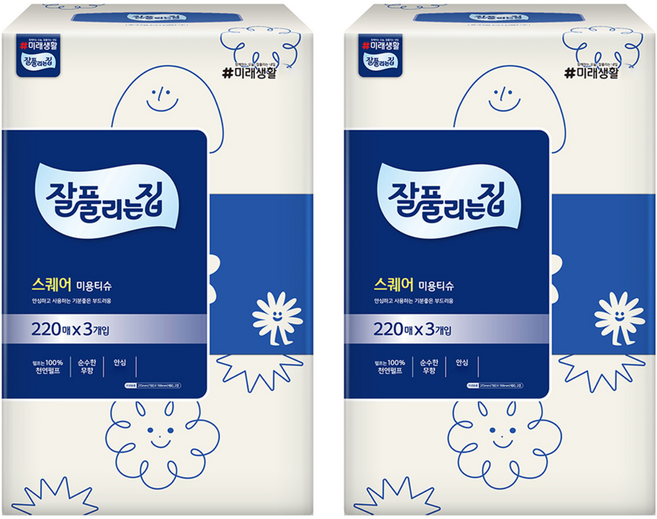 잘풀리는집 천연펄프 미용티슈 2겹, 6개, 220매