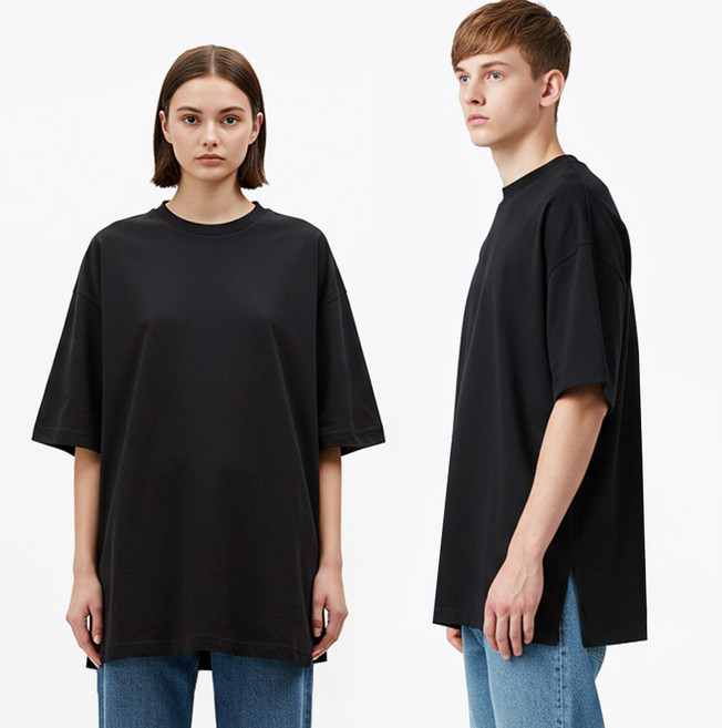 엠씨티 남녀공용 베이직 무지 롱 레이어드 반팔 티셔츠