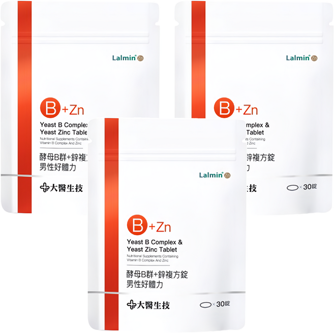 大醫生技 酵母B群 + 鋅複方錠 男性好體力, 1g, 30顆, 3包