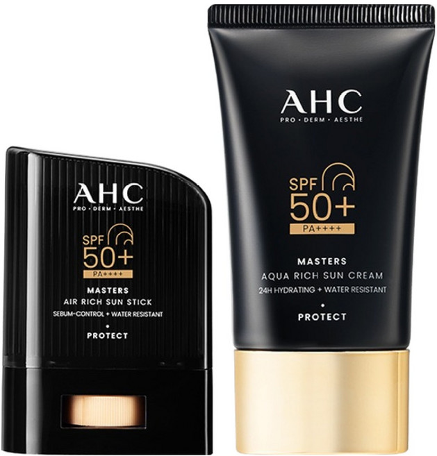 AHC 마스터즈 에어리치 선스틱 14g + 아쿠아 리치 선크림 50g 세트 SPF50+ PA++++, 1개