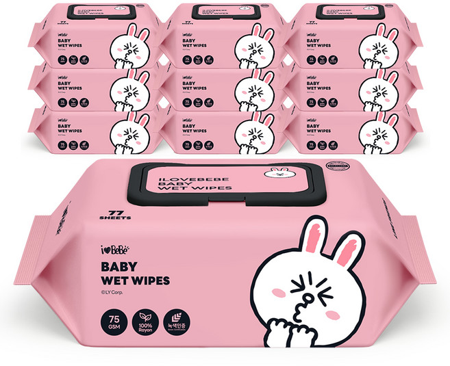 아이러브베베 라인프렌즈 코니 물티슈 캡형, 75g, 77매, 10개