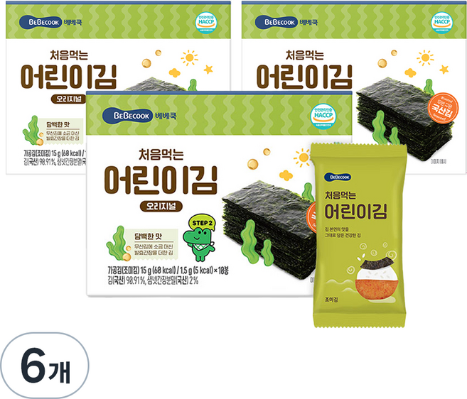 베베쿡 처음 먹는 어린이김, 15g, 6개, 오리지널