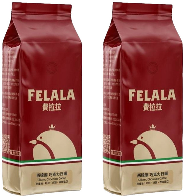 FELALA 費拉拉 西達摩 巧克力日曬 曼巴咖啡 拿鐵咖啡, 咖啡豆(無研磨), 454g, 2包