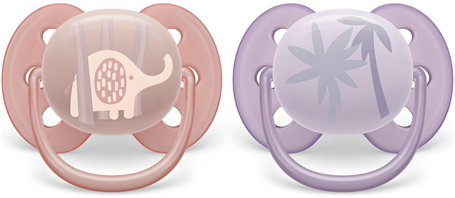 필립스아벤트 울트라 소프트 노리개젖꼭지 2p 세트, 0~6개월, 코끼리 + 야자수, 1세트