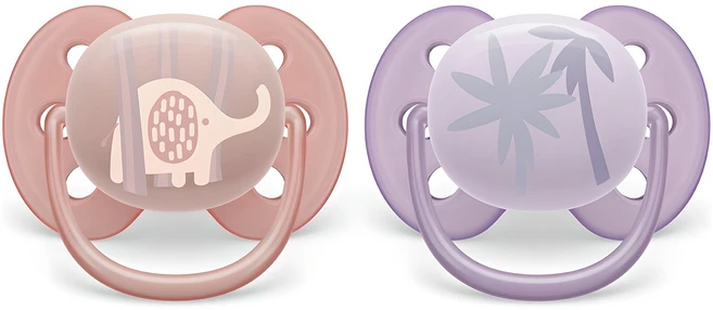 필립스아벤트 울트라 소프트 노리개젖꼭지 2p 세트, 0~6개월, 코끼리 + 야자수, 1세트 - 쿠팡