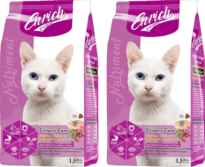 Enrich Champion 成貓/老貓 尿道保健配方 貓糧, 雞肉 + 蔓越莓, 1.5kg, 2袋