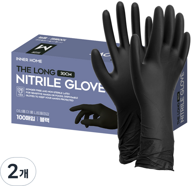이너홈 더롱 니트릴장갑 30cm 100p, 블랙, 중(M), 2개