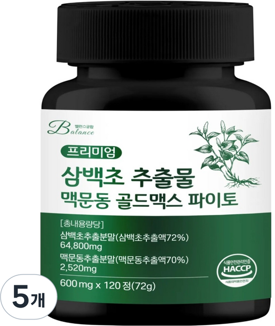 밸런스궁합 삼백초 추출물 맥문동 골드맥스 파이토 72g, 5개, 120정