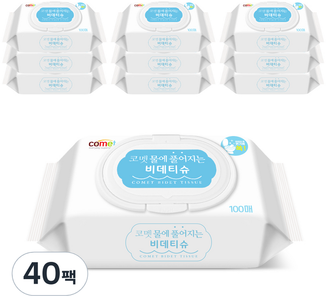 코멧 물에 풀어지는 비데티슈, 65g, 100매, 40개