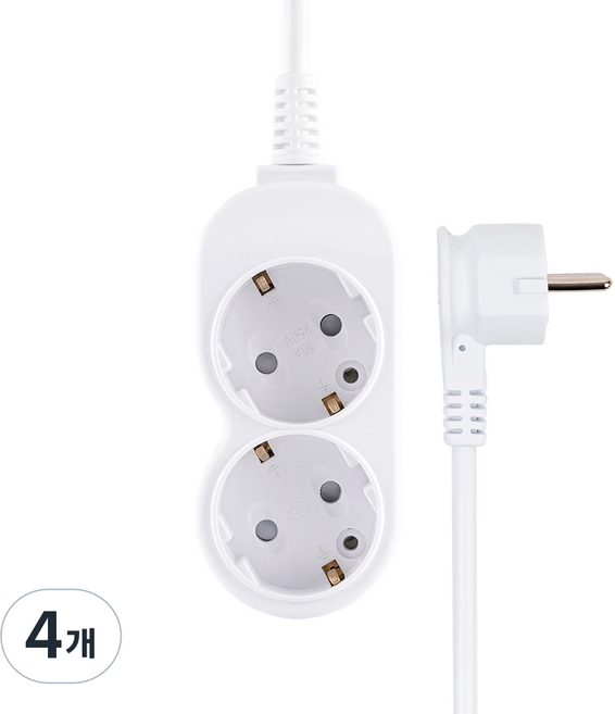EcoPowerTap 10A 一般扁平多孔插座 2孔, 白色, 4個, 1.5m