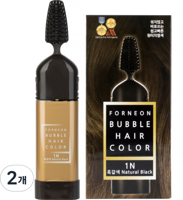 포네온 1분 거품염색 에어로솔 새치전용 염색약, 1N 흑갈색, 2개