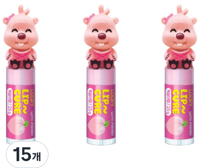 KM Pharmaceutical Pororo Loopy公仔護唇膏 蜜桃香, 15個, 2.5克