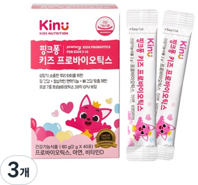 키누 핑크퐁 키즈 프로바이오틱스 40p, 80g, 3개