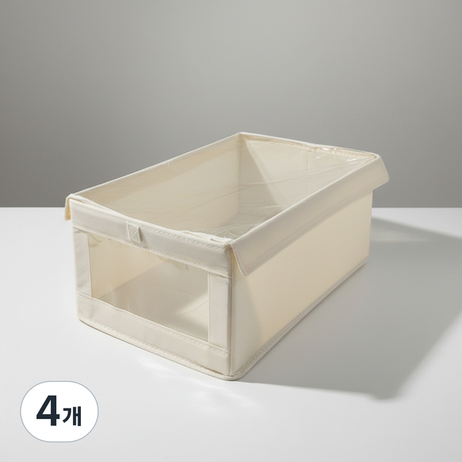 앞날창창 패브릭 수납 정리함 커버 부직포, 베이지, 4개