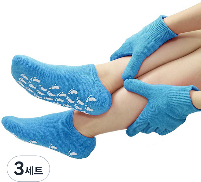 몬스터 모이스춰 모모 보습 양말 + 장갑 세트 블루, 3세트
