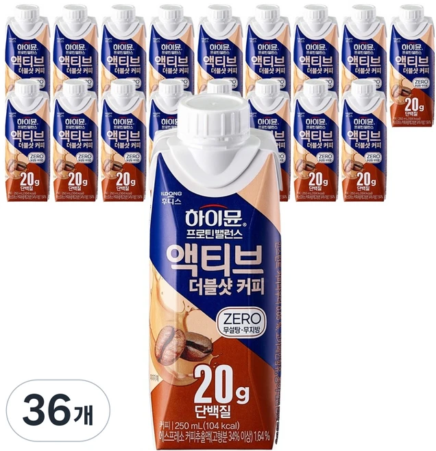 하이뮨 프로틴 밸런스 액티브 더블샷 커피 제로, 250ml, 36개 - 쿠팡