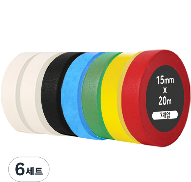 iQIHAN 다다 레인보우 마스킹테이프 7개입 15mm x 20m, 혼합색상, 6세트