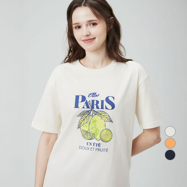 ELLEPARIS 여성용 FRUIT 통기성 루즈핏 그래픽 반팔 티셔츠