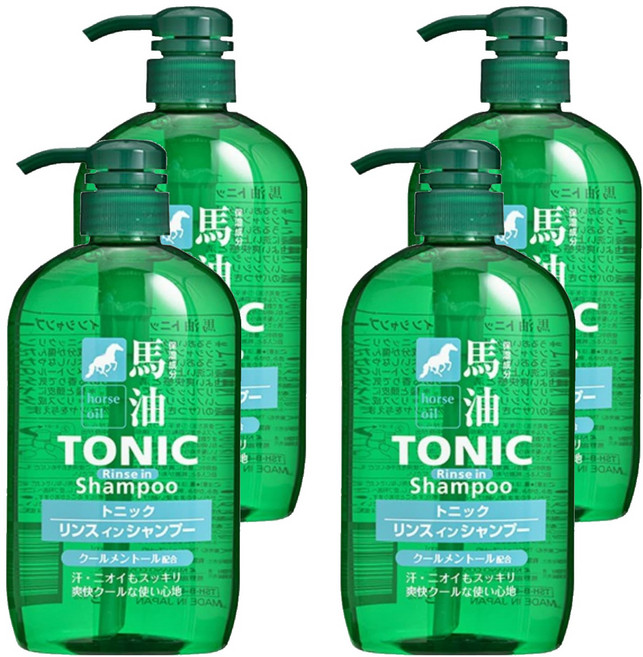 KUMANO 熊野油脂 馬油TONIC 酷涼雙效洗髮精 含薄荷精華, 600ml, 4瓶