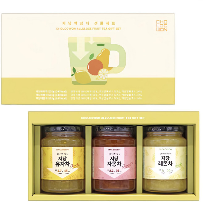 초록원 저당액상차 530g x 3종 선물세트 + 쇼핑백, 1세트, 유자차 + 자몽차 + 레몬차