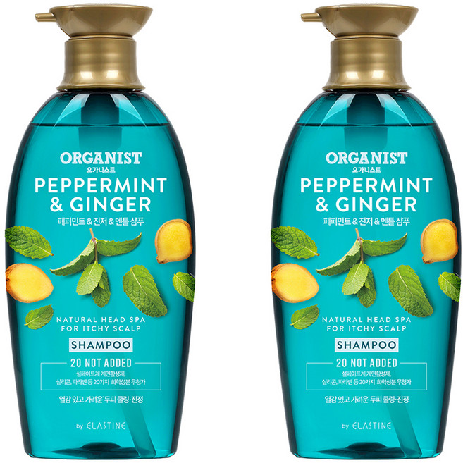 오가니스트 페퍼민트 앤 진저 비듬 쿨링 샴푸, 500ml, 2개