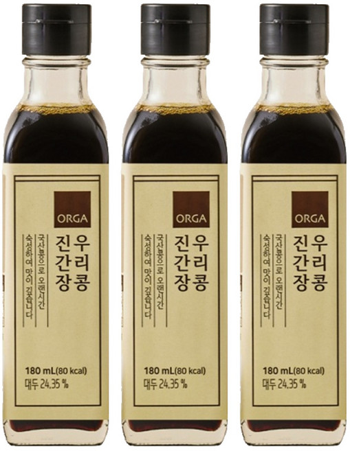 올가홀푸드 우리콩 진간장, 180ml, 3개