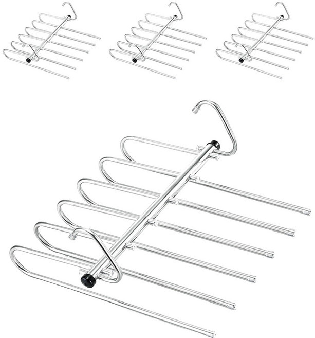 한봄누리 공간 절약 다용도 바지걸이 올스텐 행거 6단, 실버, 4개