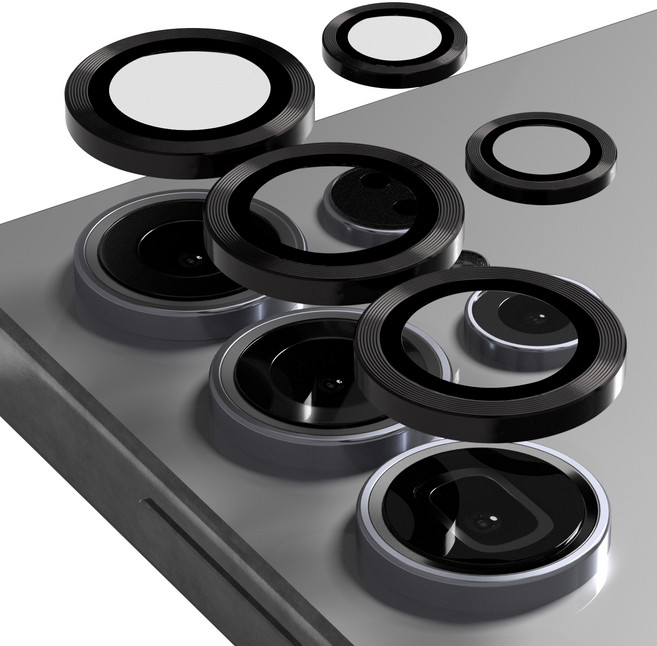 엑씨 빛번짐 방지 휴대폰 카메라 렌즈 강화유리 메탈 링 보호필름 세트 블랙, 1세트