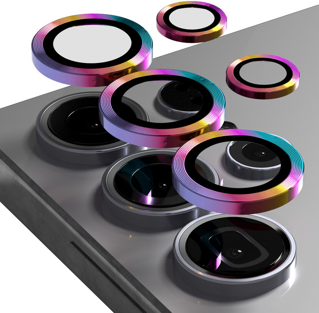 엑씨 빛번짐 방지 휴대폰 카메라 렌즈 강화유리 메탈 링 보호필름 세트 오로라, 1세트