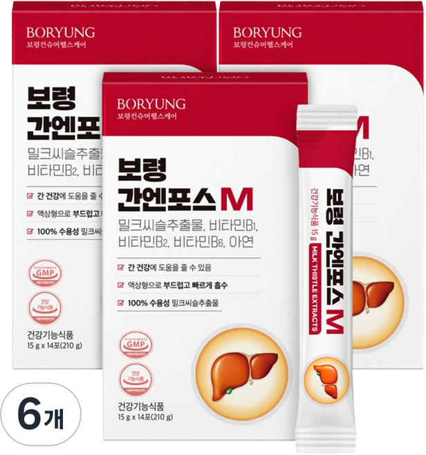 보령 간엔포스M 액상 밀크씨슬 간건강 실리마린 14p, 6개, 210g