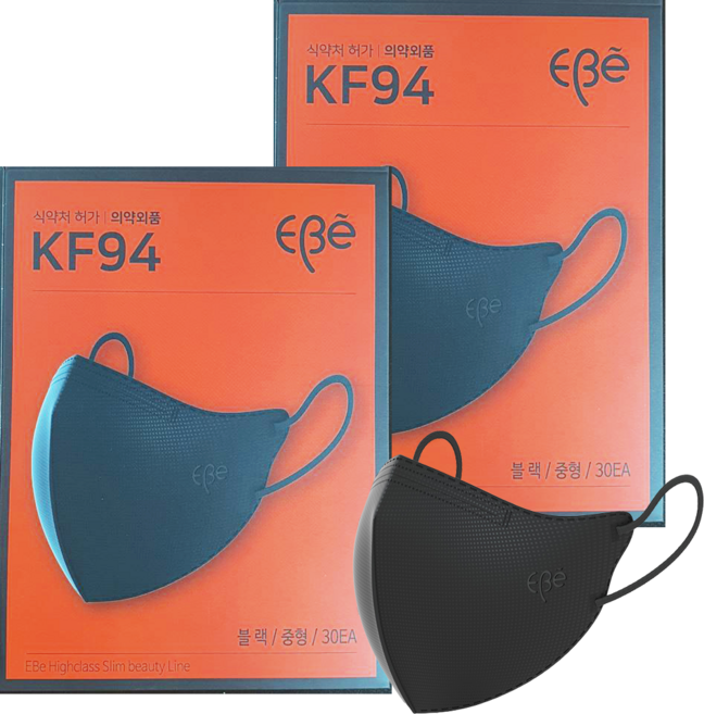 이비에 4중필터 새부리형 컬러 패션 마스크 중형 KF94, 30개입, 2개, 블랙