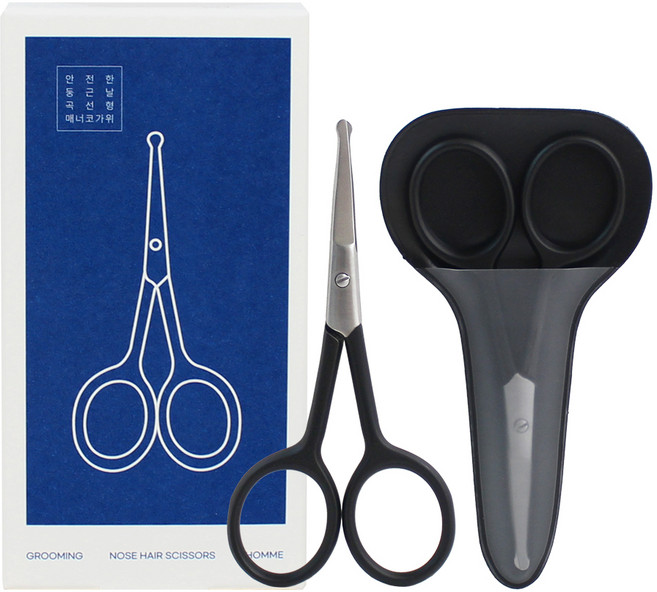 젠툴맨 안전한 둥근날 곡선형 매너 코가위, 1개, 블랙