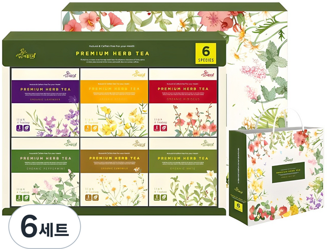 아름드레 유기농 삼각티백 허브차 선물세트, 허브차 6종, 6세트
