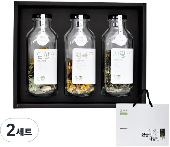 꿈에그린농장 담향 담금주 키트 1호 대나무잎 16g + 국화 11g + 야관문 23g + 쇼핑백 선물세트, 2세트