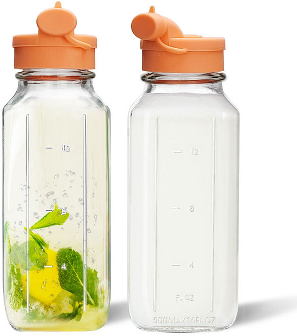 미르코리아 갤런 온오프 다용도 눈금 유리병 피치, 500ml, 2개