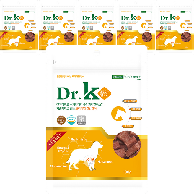 닥터케이 강아지 프리미엄 건강간식, 제주도산 말고기, 100g, 6개
