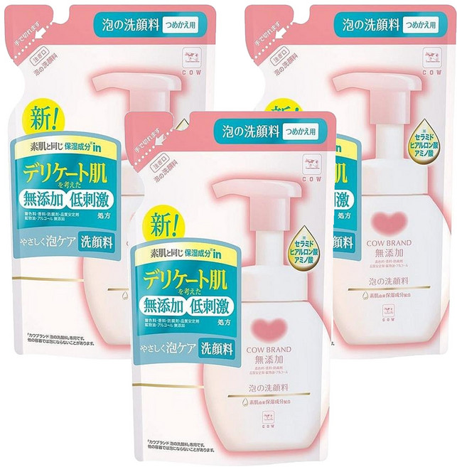 COW STYLE 牛乳石鹼 無添加洗顏泡沫慕斯補充包, 140ml, 3包