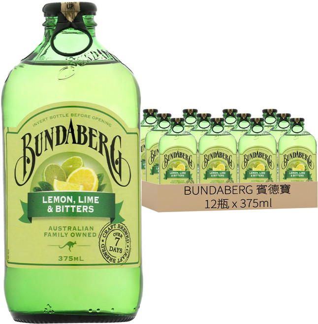 BUNDABERG 賓德寶 檸檬風味氣泡飲, 375ml, 12瓶